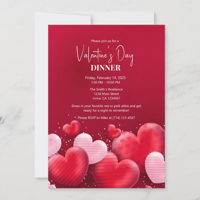 Élégant dîner de Saint Valentin Invitation (Devant)