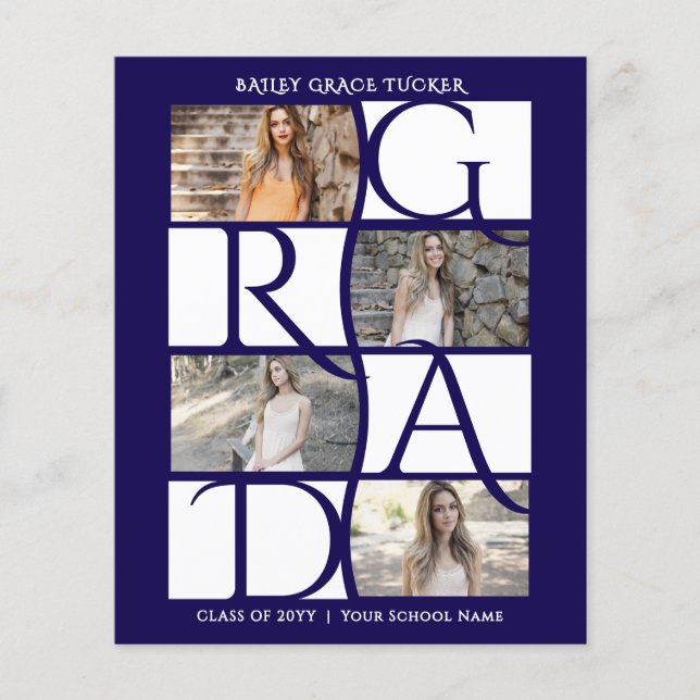 Élégant Diplômé 5-Photo Dark Navy Blue Graduate (Devant)