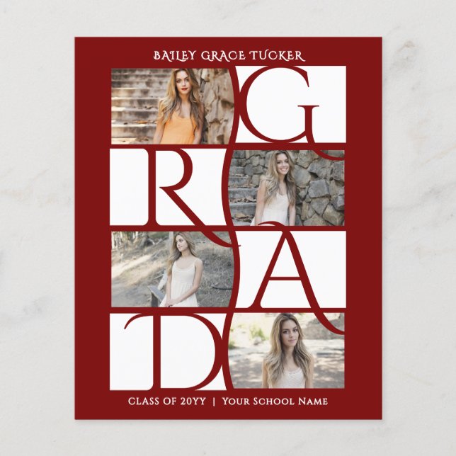 Élégant Diplômé 5-Photo Dark Red Graduate (Devant)