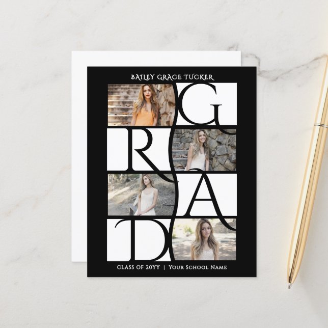 Élégant Diplômé 5-Photo noir & blanc (Devant/Arrière en situation)