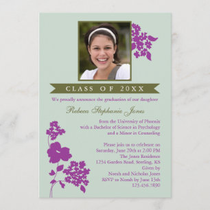 Élégant diplôme floral Invitation photo Olive/M