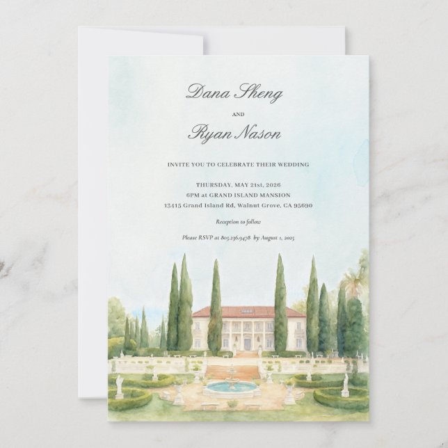 Élégant domaine | Carte Mariage illustrée (Devant)