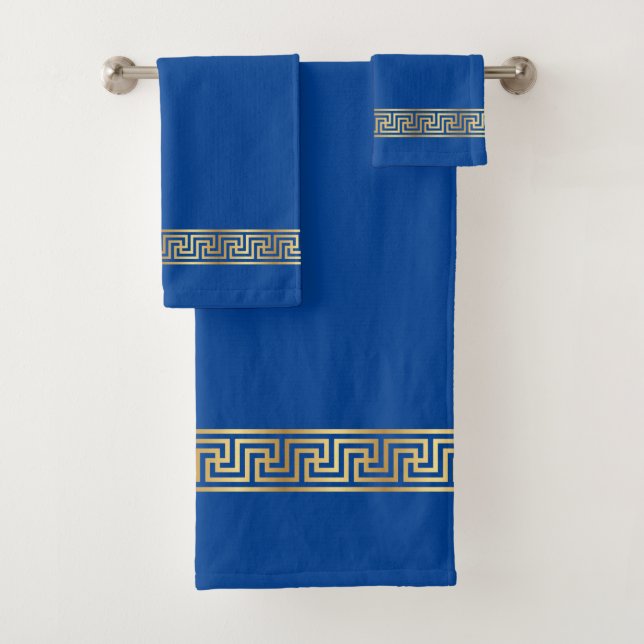 Élégant doré grec motif de serviette de bain ensem (En situation)