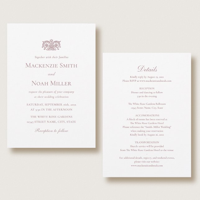 Elegant Double-sided Wedding Invitation Pink (Créateur téléchargé)