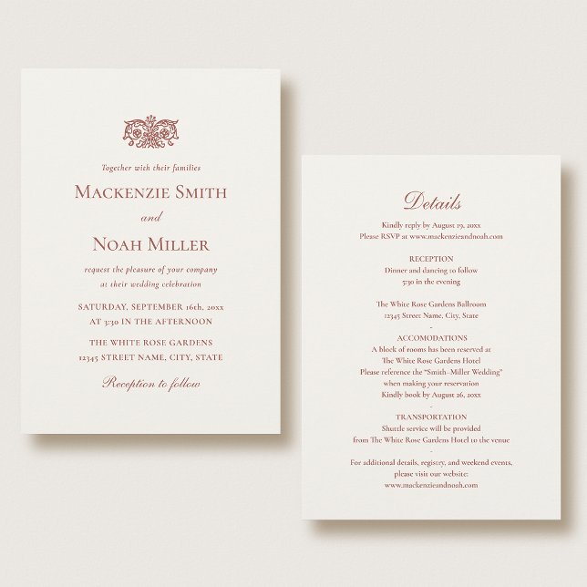 Elegant Double-sided Wedding Invitation Terracotta (Créateur téléchargé)