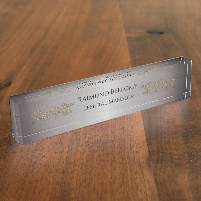 Elégant Dragon Argent Metallic Desk Plaque signalé (Taille)