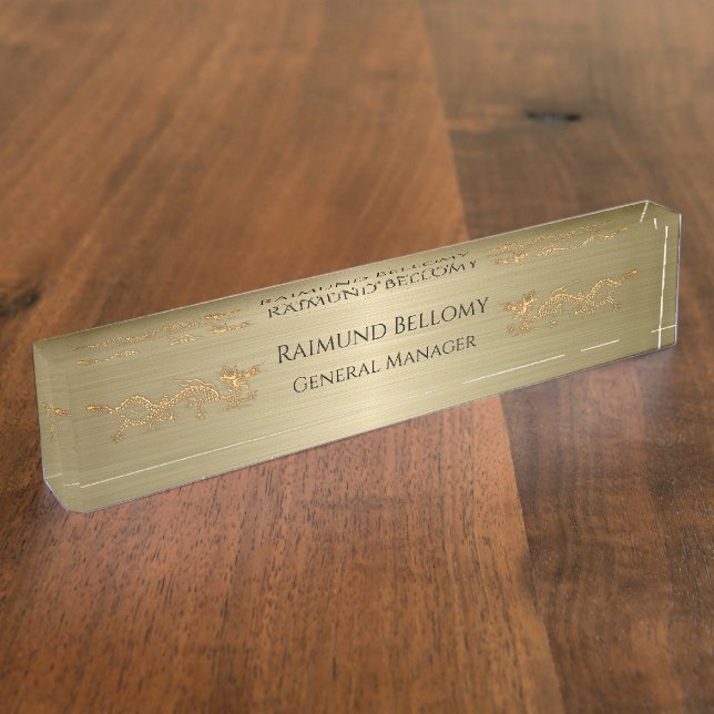 Elégant Dragon Gold Metallic Desk Plaque de référe (Taille)