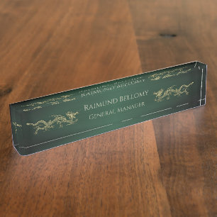 Elégant Dragon Green Metallic Desk Plaque de Name