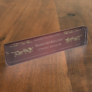Elégant Dragon Rouge Metallic Desk Plaque de Namep