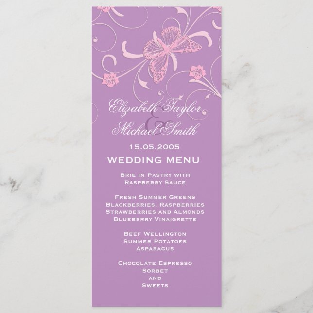 Elegant Dream Lavender Butterfly Mariage Menu (Devant)