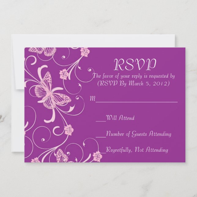 Elegant Dream Purple Butterfly carte RSVP (Devant)