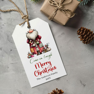 Élégant drôle de père Noël étiquette de cadeau rou