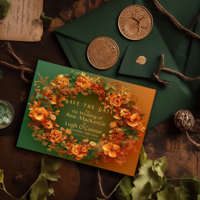 Élégant Druid Hill Automne Floral Enregistrer La D (Enchanting Druid Hill Collection Autumn Themed Save the Date Wedding Enclosure Card)