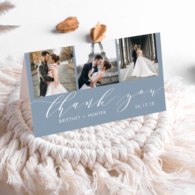 Elégant Dusty Blue 3 Photo Collage Merci (Créateur téléchargé)