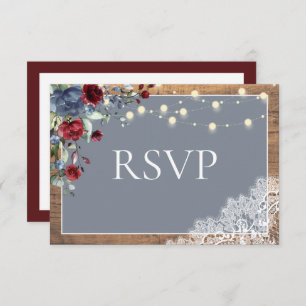 Elégant Dusty Blue Bourgogne Floral Lace Bois RSVP