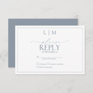 Élégant Dusty Blue Calligraphie Monogramme RSVP