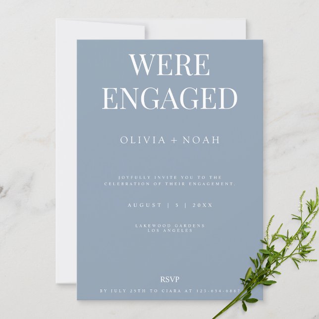 Elégant Dusty Blue Engagement Party Invitation (Créateur téléchargé)