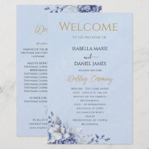 Élégant Dusty Blue Floral Mariage programme de cér