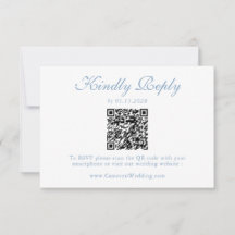 Elegant Dusty Blue Floral QR Code Wedding RSVP 