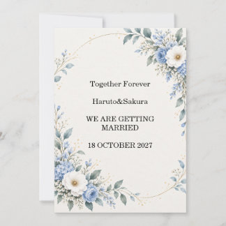 Elegant Dusty Blue Floral Wedding Invitation | Wat