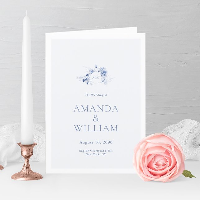Elégant Dusty Blue Floral Wedding Programme (Créateur téléchargé)