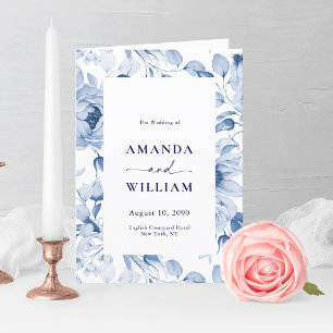 Elégant Dusty Blue Floral Wedding Programme