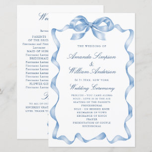 Élégant Dusty Blue Main Drawn Bow Wedding Programm