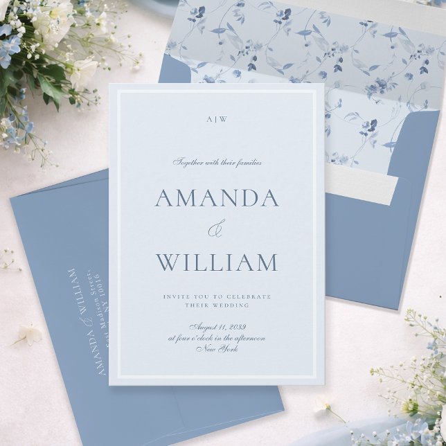 Elegant Dusty Blue Minimal Wedding Invitation (Créateur téléchargé)