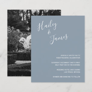 Elégant Dusty Blue Photo Budget Mariage Invitation