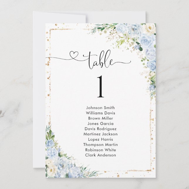 Elegant Dusty Blue Table Number Seating Chart (Devant)