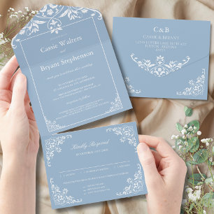 Elégant Dusty Blue tout en un mariage Invitation
