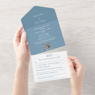 Elégant Dusty Blue tout en un mariage Invitation