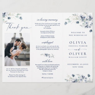 Élégant Dusty Blue Winter Wedding Ceremony Program