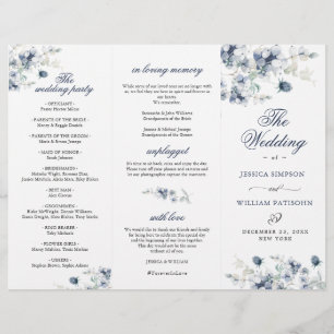 Élégant Dusty Blue Winter Wedding Ceremony Program