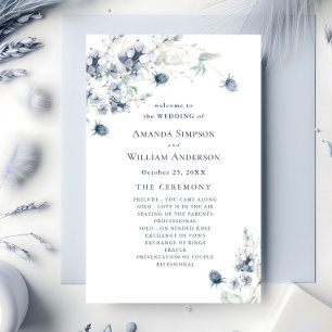 Élégant Dusty Blue Winter Wedding Ceremony Program