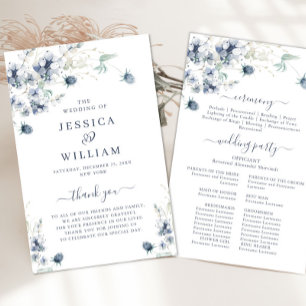 Élégant Dusty Blue Winter Wedding Ceremony Program