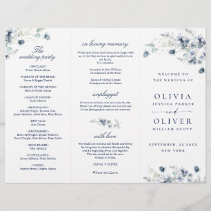 Élégant Dusty Blue Winter Wedding Ceremony Program