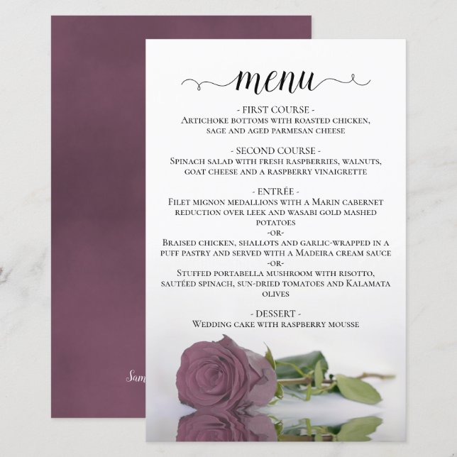 Elegant Dusty Mauve Rose Budget Mariage Menu (Devant / Derrière)