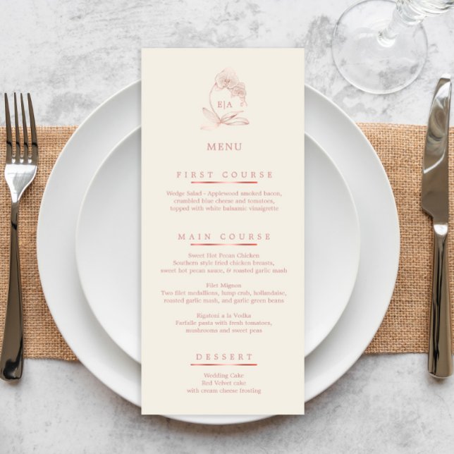 Elégant Dusty Rose et Ivory Orchid Mariage Menu (Créateur téléchargé)