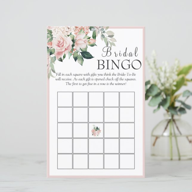 Élégant Dusty Rose Floral Bridal Bingo Jeu (Debout devant)