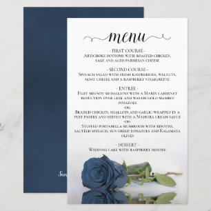 Elégant Dusty Steel Blue Rose Budget Mariage Menu
