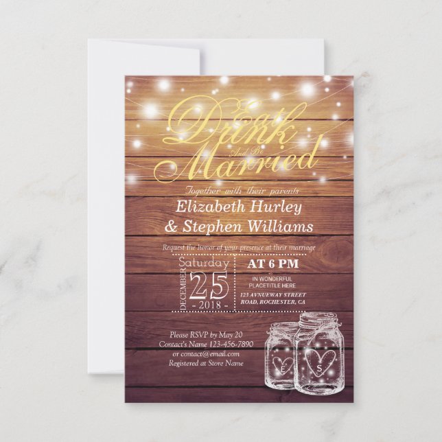 Elegant EAT Boire & Etre Marié Mariage Invitations (Devant)