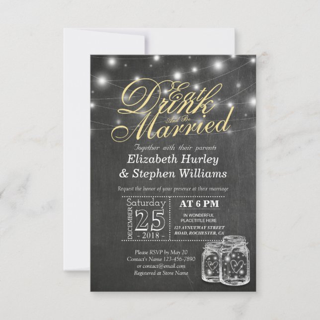 Elegant EAT Boire & Etre Marié Mariage Invitations (Devant)
