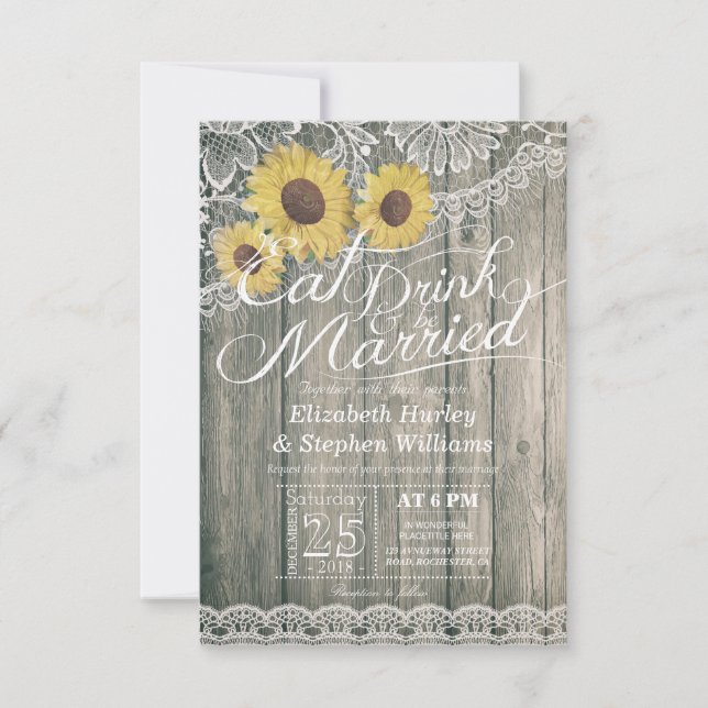 Elegant EAT Boire & Etre Marié Mariage Invitations (Devant)
