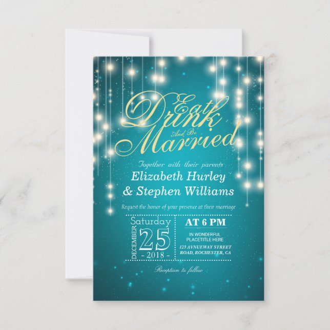 Elegant EAT Boire & Etre Marié Mariage Invitations (Devant)