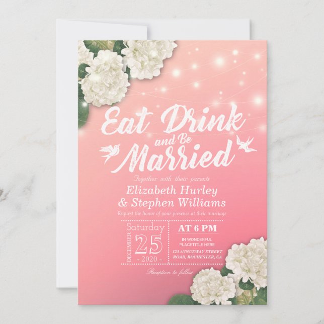 Elegant EAT Boire & Etre Marié Mariage Invitations (Devant)