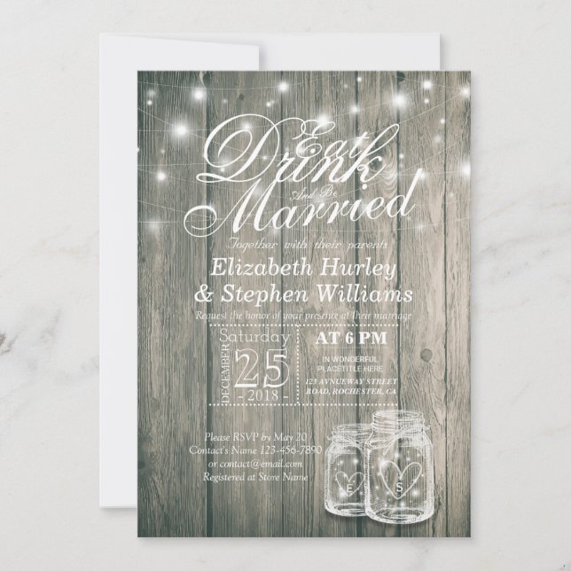 Elegant EAT Boire & Etre Marié Mariage Invitations (Devant)