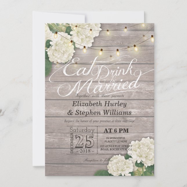 Elegant EAT Boire & Etre Marié Mariage Invitations (Devant)