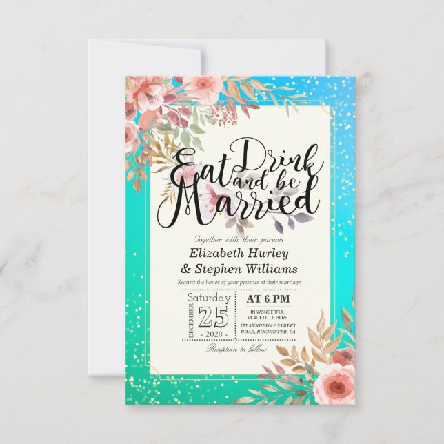 Elegant EAT Boire & Etre Marié Mariage Invitations (Devant)