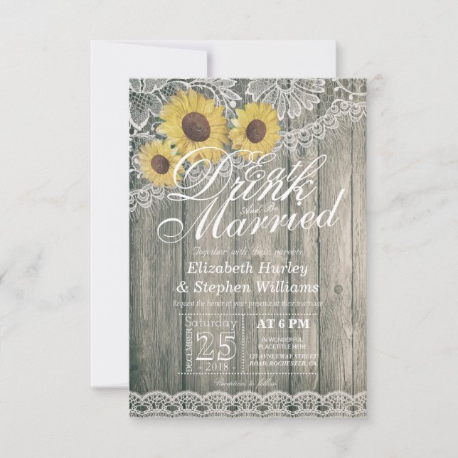 Elegant EAT Boire & Etre Marié Mariage Invitations (Devant)